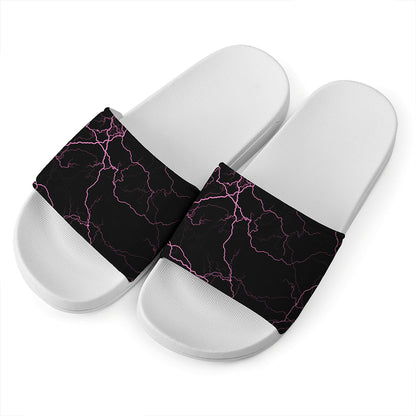 Purple Lightning Print White Slide Sandals