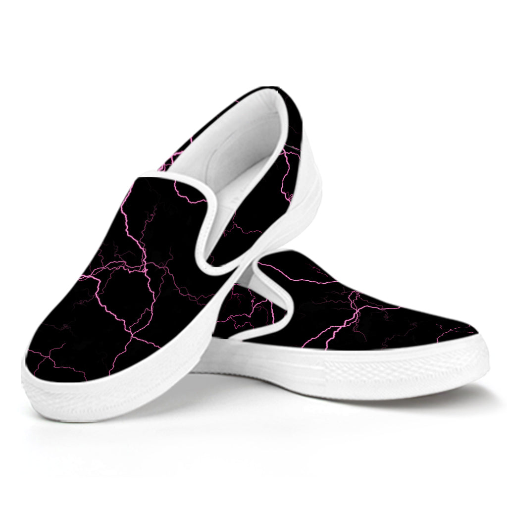 Purple Lightning Print White Slip On Shoes
