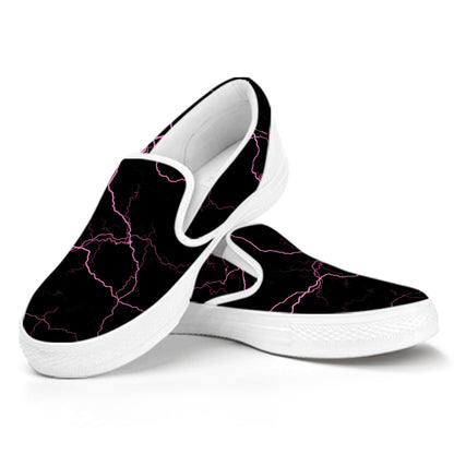 Purple Lightning Print White Slip On Shoes