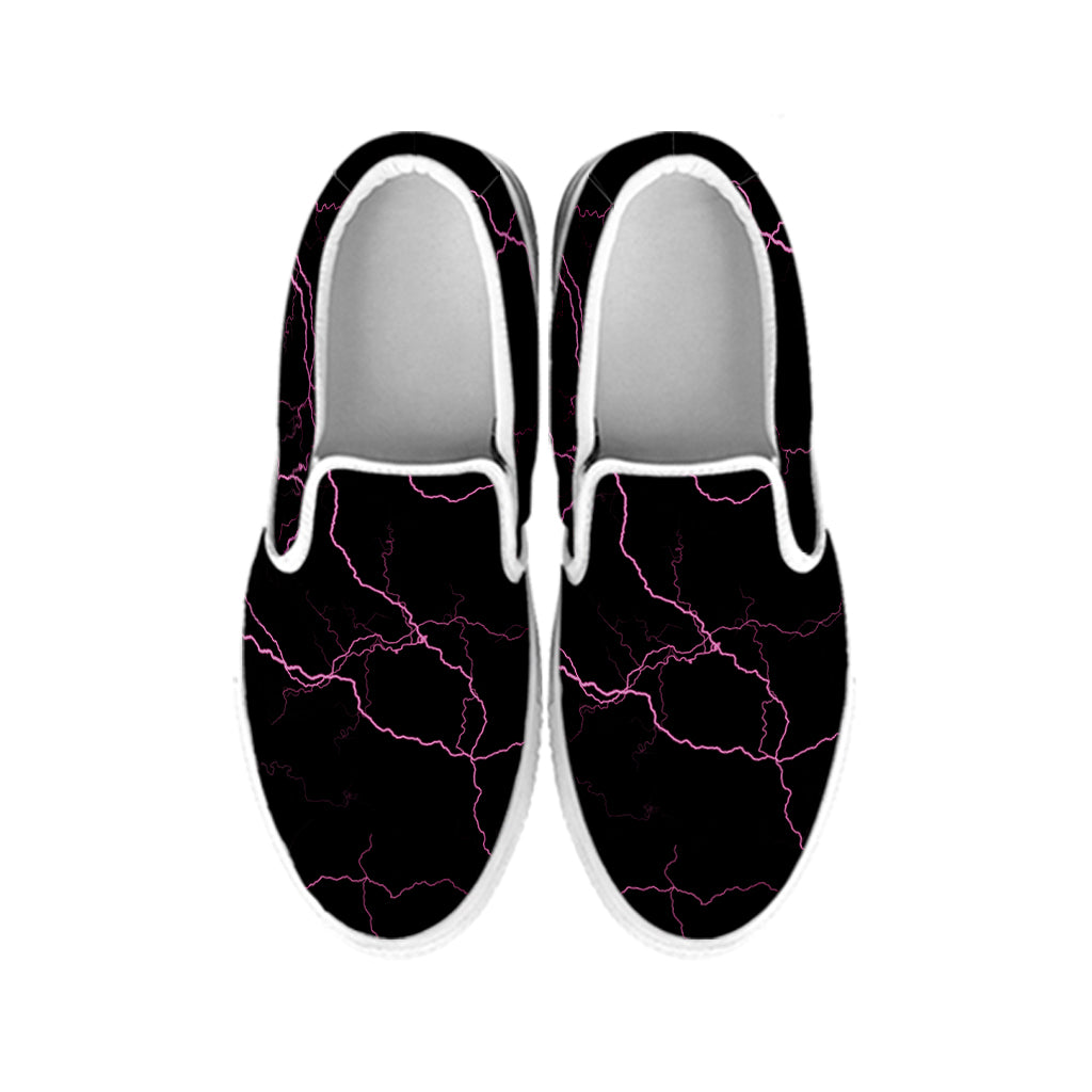 Purple Lightning Print White Slip On Shoes