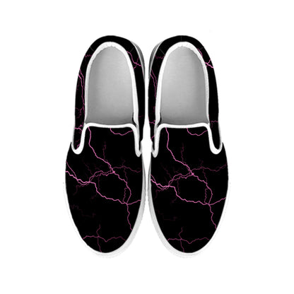 Purple Lightning Print White Slip On Shoes