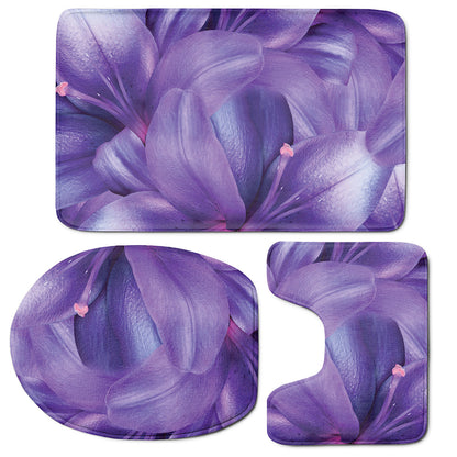Purple Lily Flower Print 3 Piece Bath Mat Set