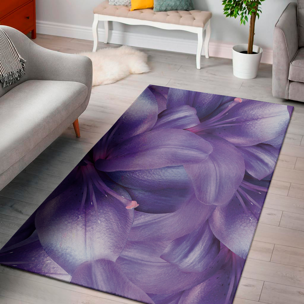 Purple Lily Flower Print Area Rug