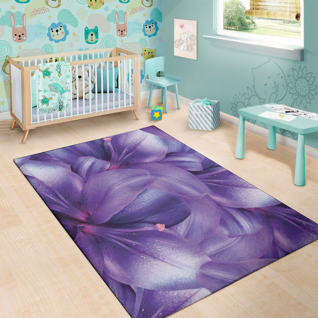 Purple Lily Flower Print Area Rug