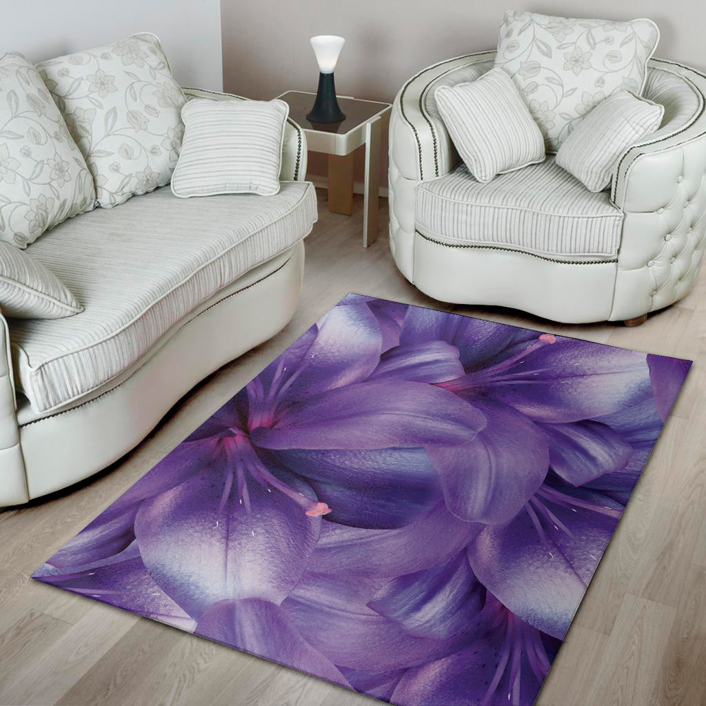 Purple Lily Flower Print Area Rug