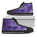Purple Lily Flower Print Black High Top Sneakers
