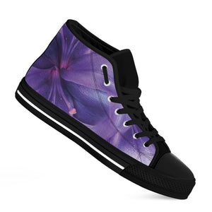 Purple Lily Flower Print Black High Top Shoes