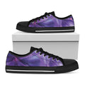 Purple Lily Flower Print Black Low Top Sneakers