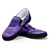 Purple Lily Flower Print Black Slip On Shoes