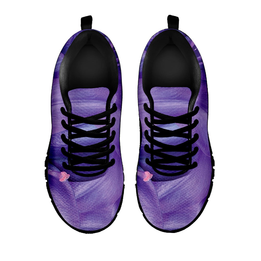 Purple Lily Flower Print Black Sneakers