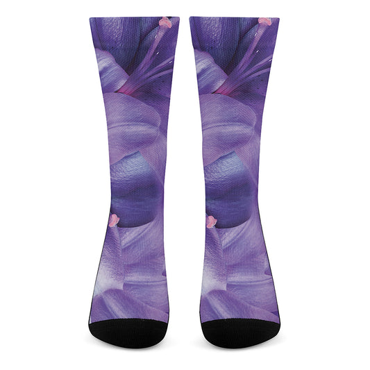 Purple Lily Flower Print Crew Socks