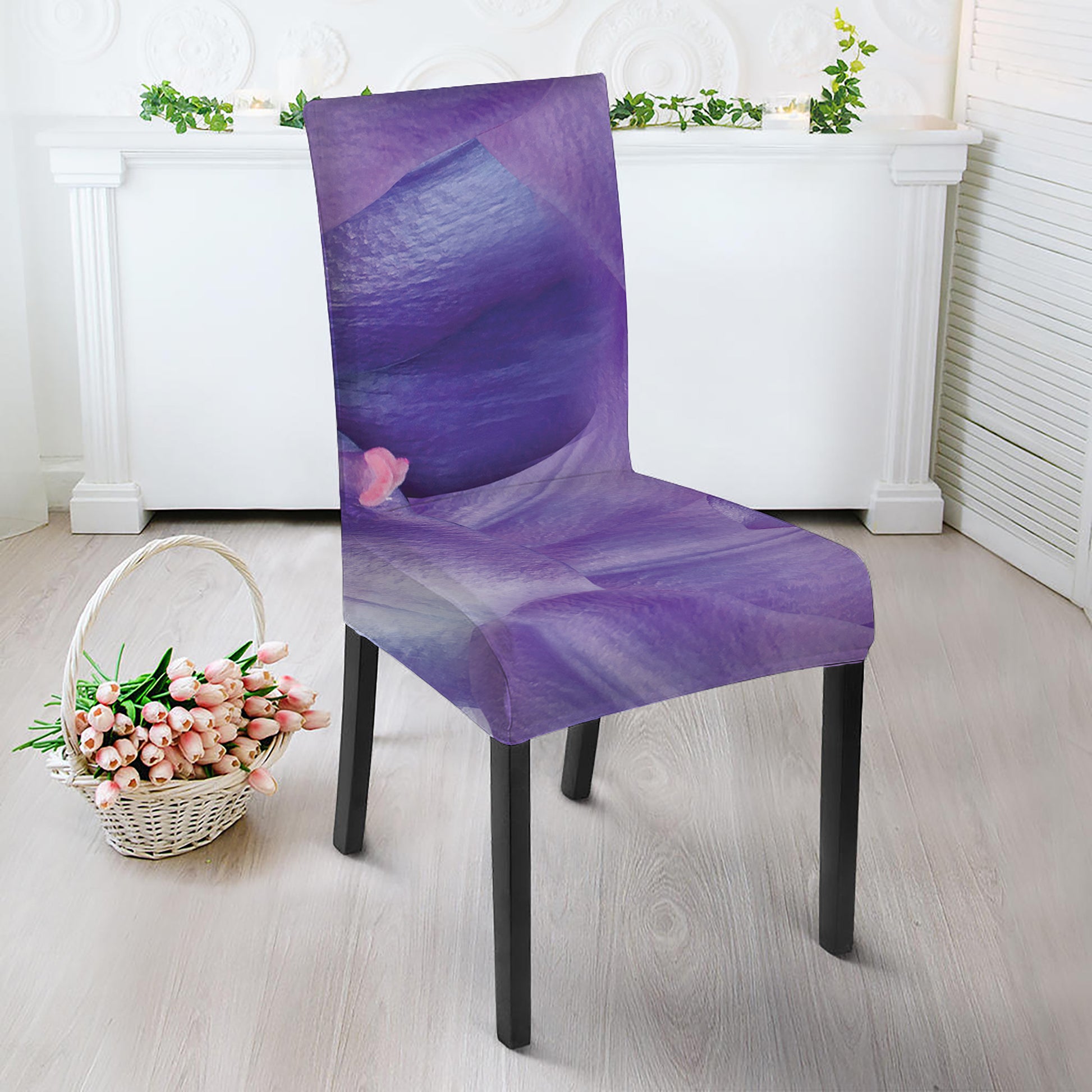 Purple Lily Flower Print Dining Chair Slipcover