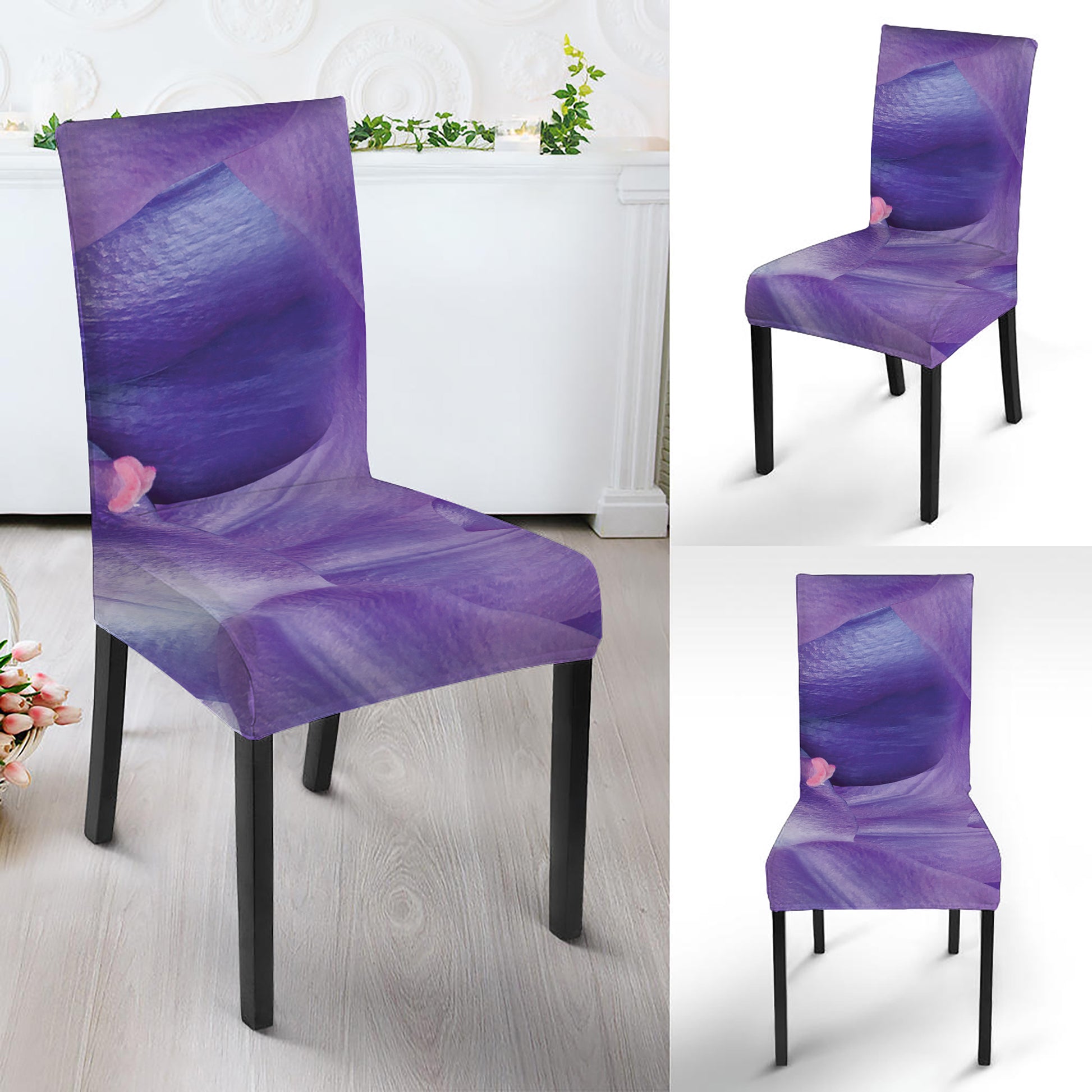 Purple Lily Flower Print Dining Chair Slipcover