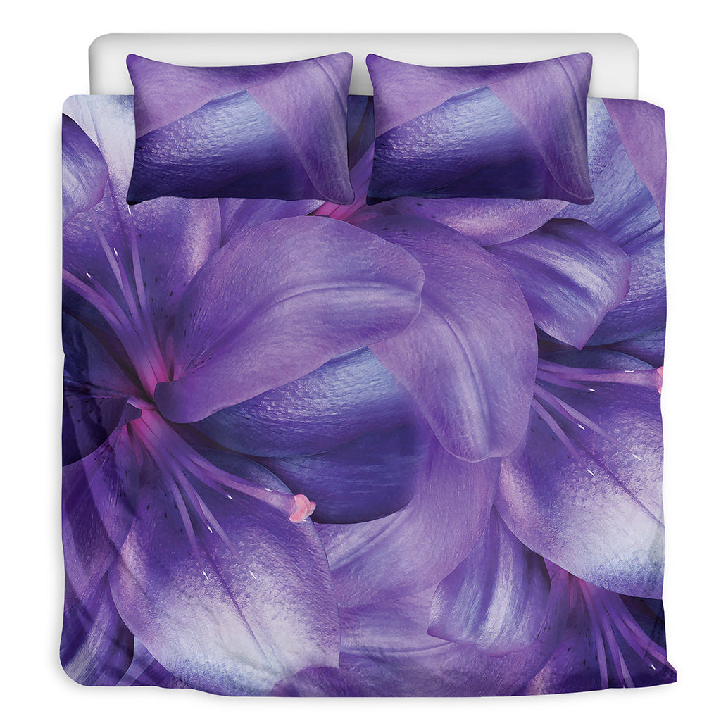 Purple Lily Flower Print Duvet Cover Bedding Set