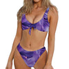 Purple Lily Flower Print Front Bow Tie Bikini