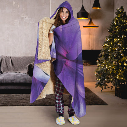 Purple Lily Flower Print Hooded Blanket
