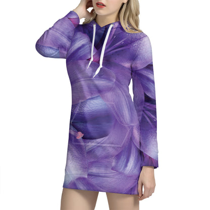 Purple Lily Flower Print Hoodie Dress