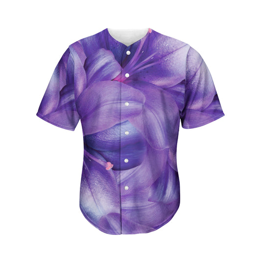 Purple Lily Flower Print Men's Baseball Jersey