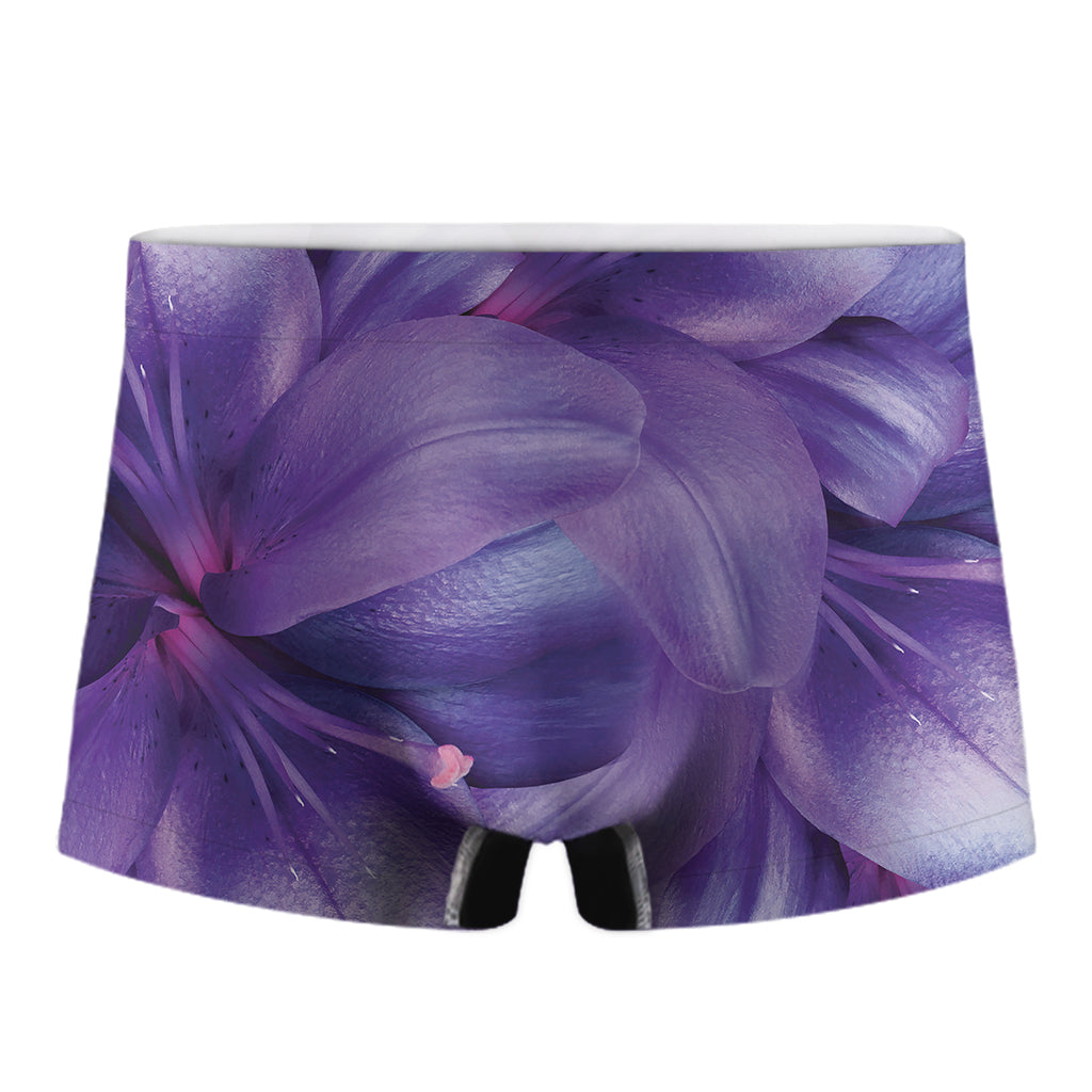 Purple Lily Flower Print Men's Boxer Briefs