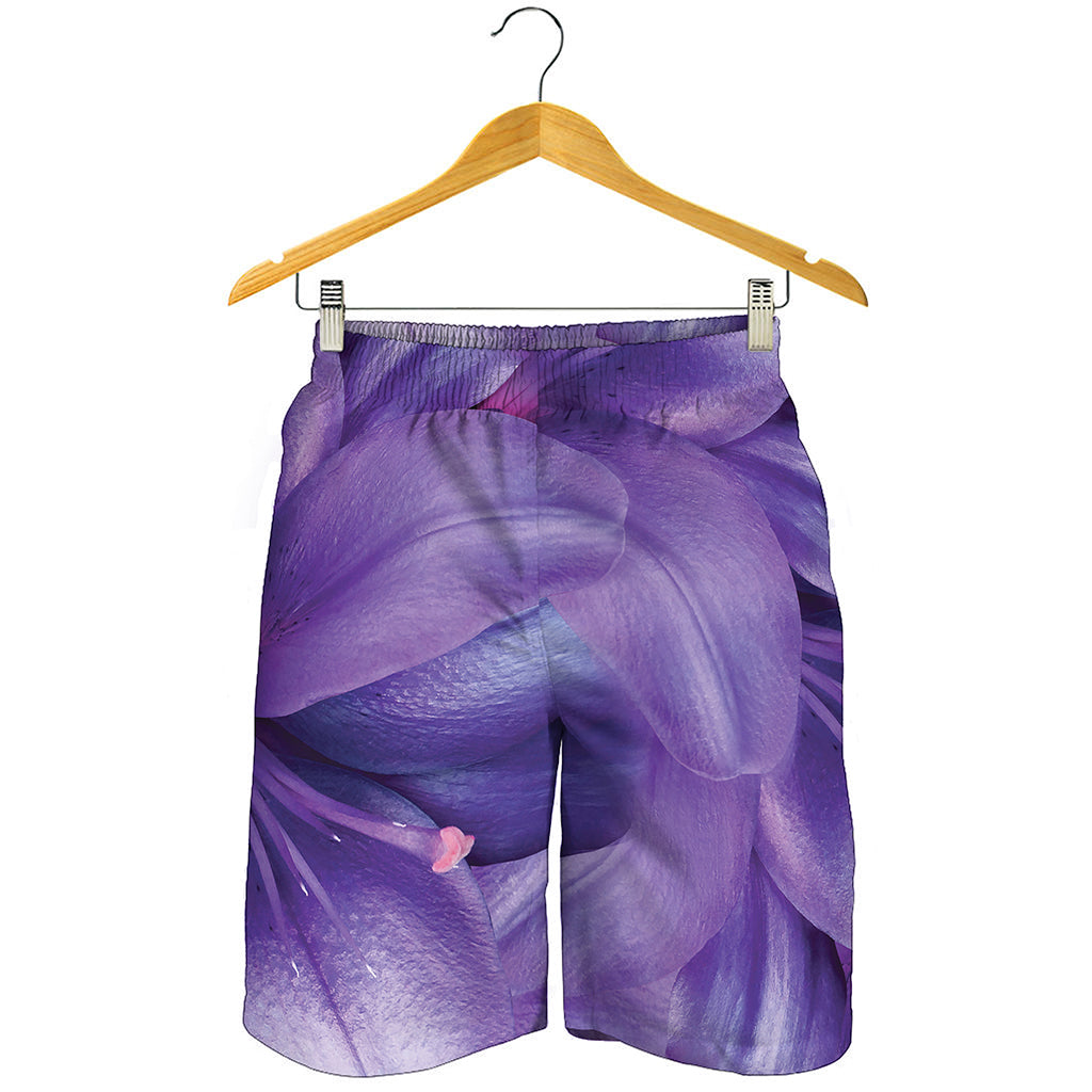 Purple Lily Flower Print Men's Shorts