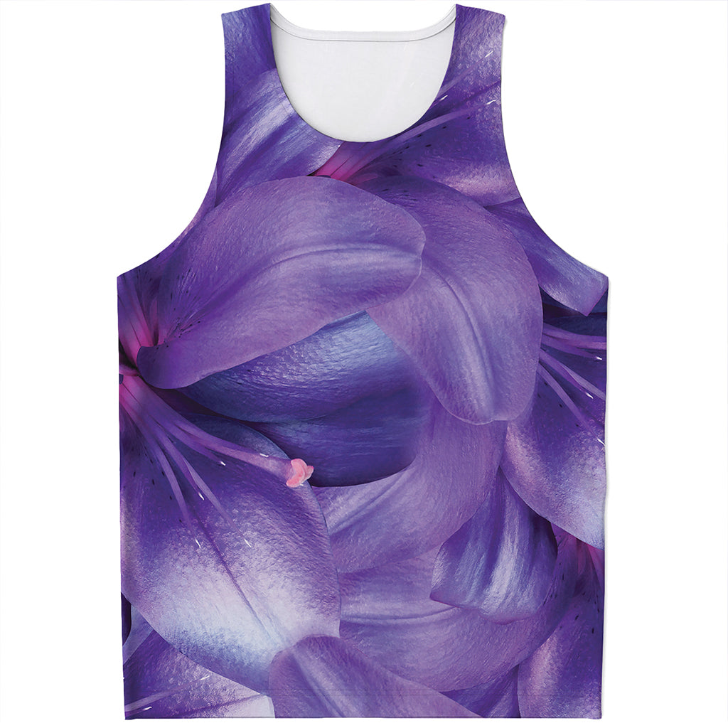 Purple Lily Flower Print Men's Tank Top