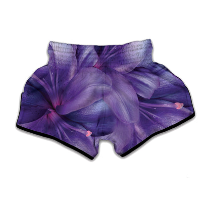 Purple Lily Flower Print Muay Thai Boxing Shorts