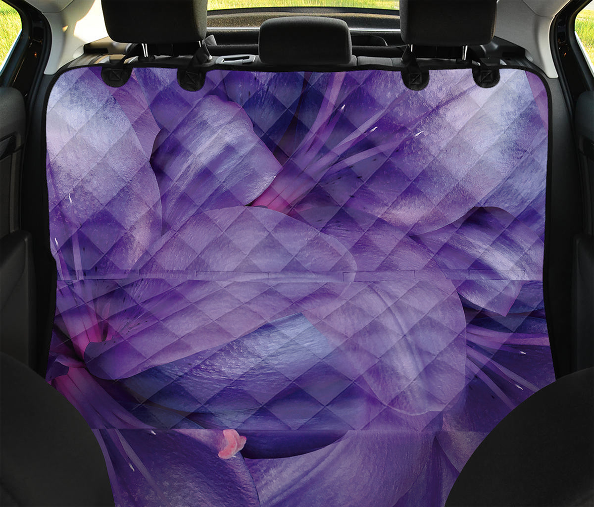 Purple Lily Flower Print Pet Car Back Seat Cover