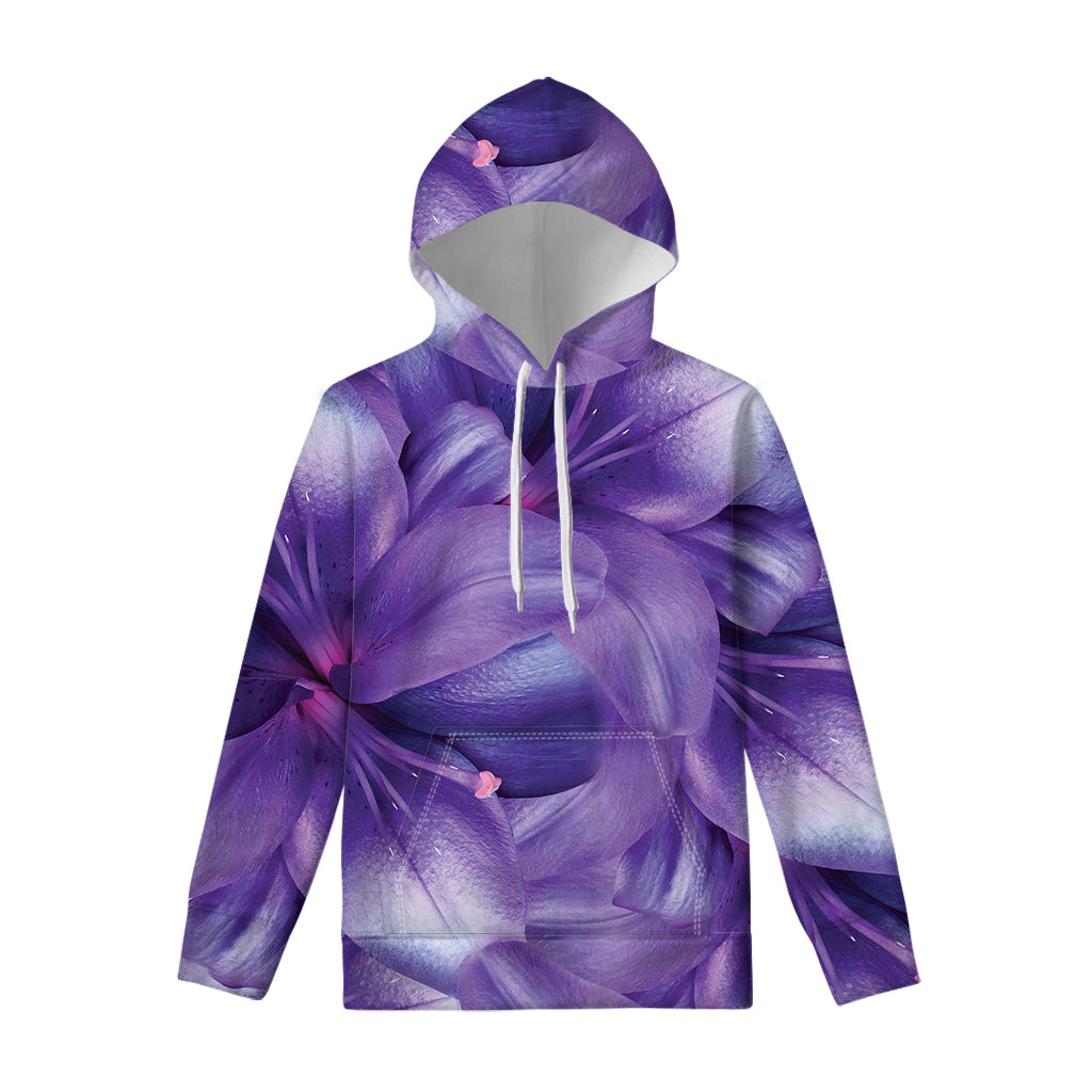 Purple Lily Flower Print Pullover Hoodie