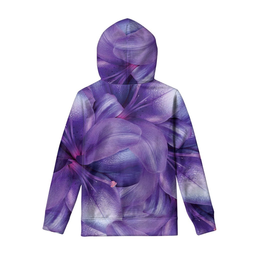 Purple Lily Flower Print Pullover Hoodie