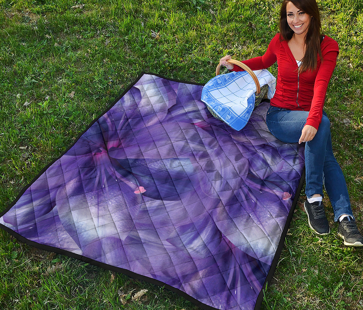 Purple Lily Flower Print Quilt