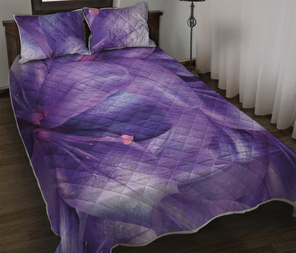 Purple Lily Flower Print Quilt Bed Set