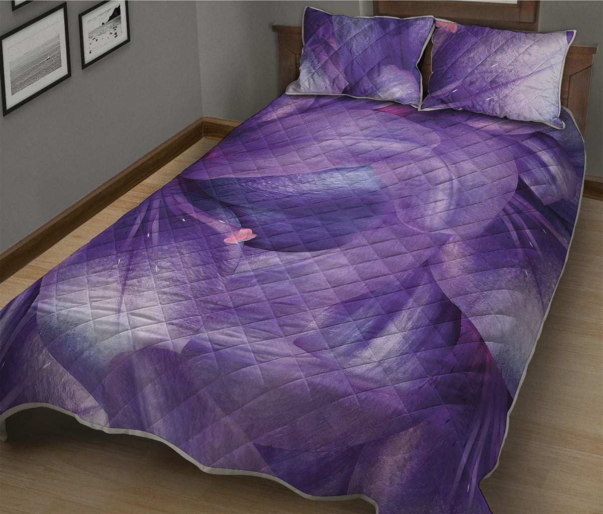 Purple Lily Flower Print Quilt Bed Set