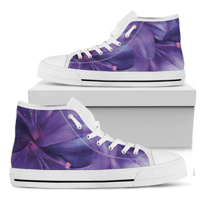 Purple Lily Flower Print White High Top Shoes