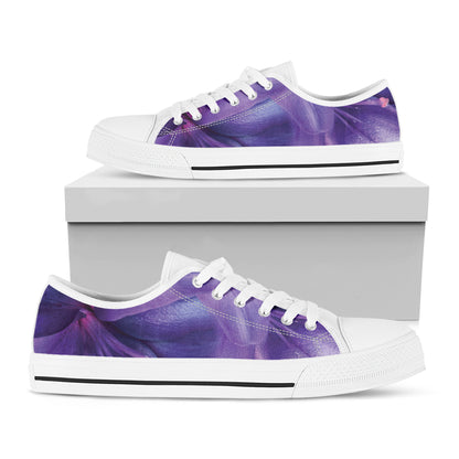 Purple Lily Flower Print White Low Top Shoes