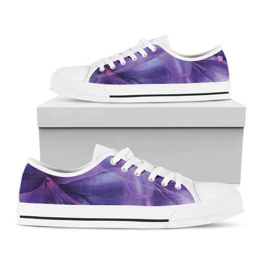 Purple Lily Flower Print White Low Top Shoes