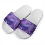 Purple Lily Flower Print White Slide Sandals
