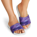 Purple Lily Flower Print White Slide Sandals