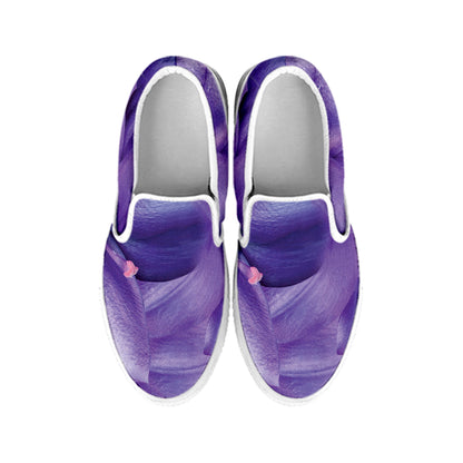 Purple Lily Flower Print White Slip On Shoes