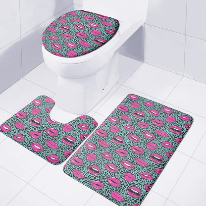 Purple Lips Pattern Print 3 Piece Bath Mat Set