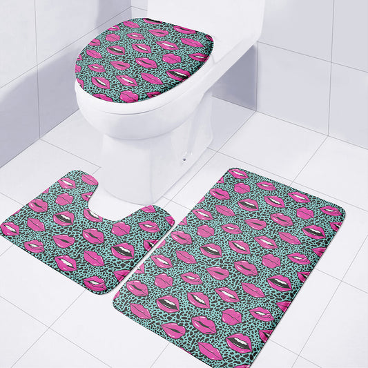 Purple Lips Pattern Print 3 Piece Bath Mat Set