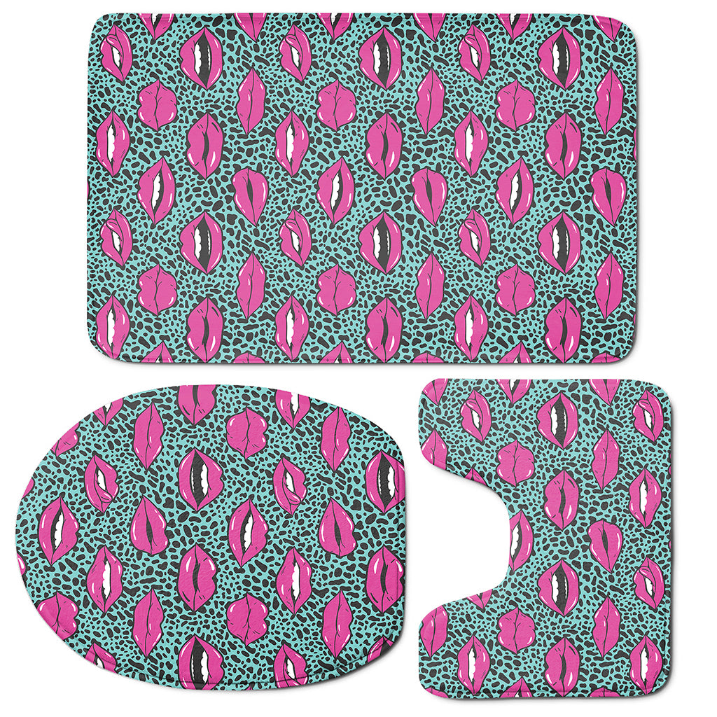 Purple Lips Pattern Print 3 Piece Bath Mat Set