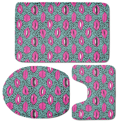 Purple Lips Pattern Print 3 Piece Bath Mat Set