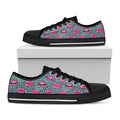 Purple Lips Pattern Print Black Low Top Sneakers
