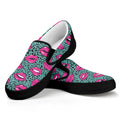 Purple Lips Pattern Print Black Slip On Sneakers