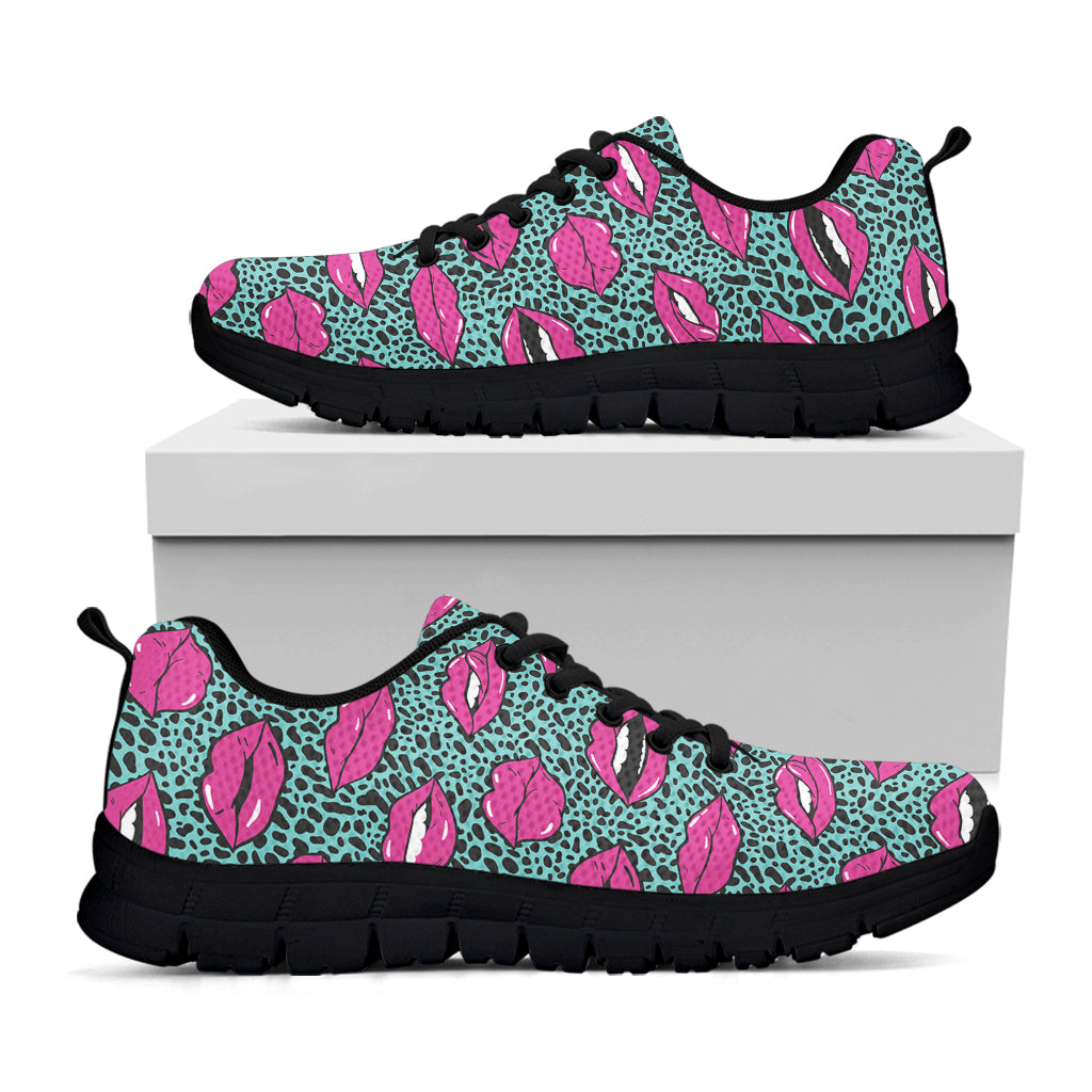 Purple Lips Pattern Print Black Sneakers