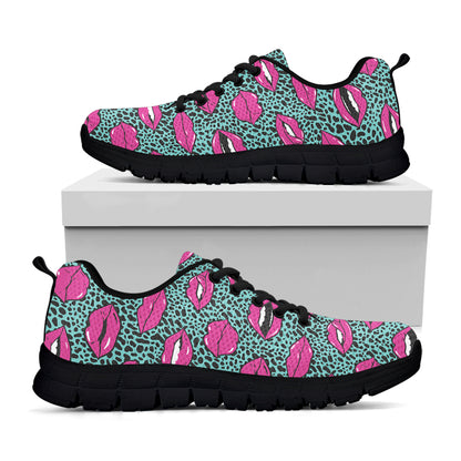 Purple Lips Pattern Print Black Sneakers