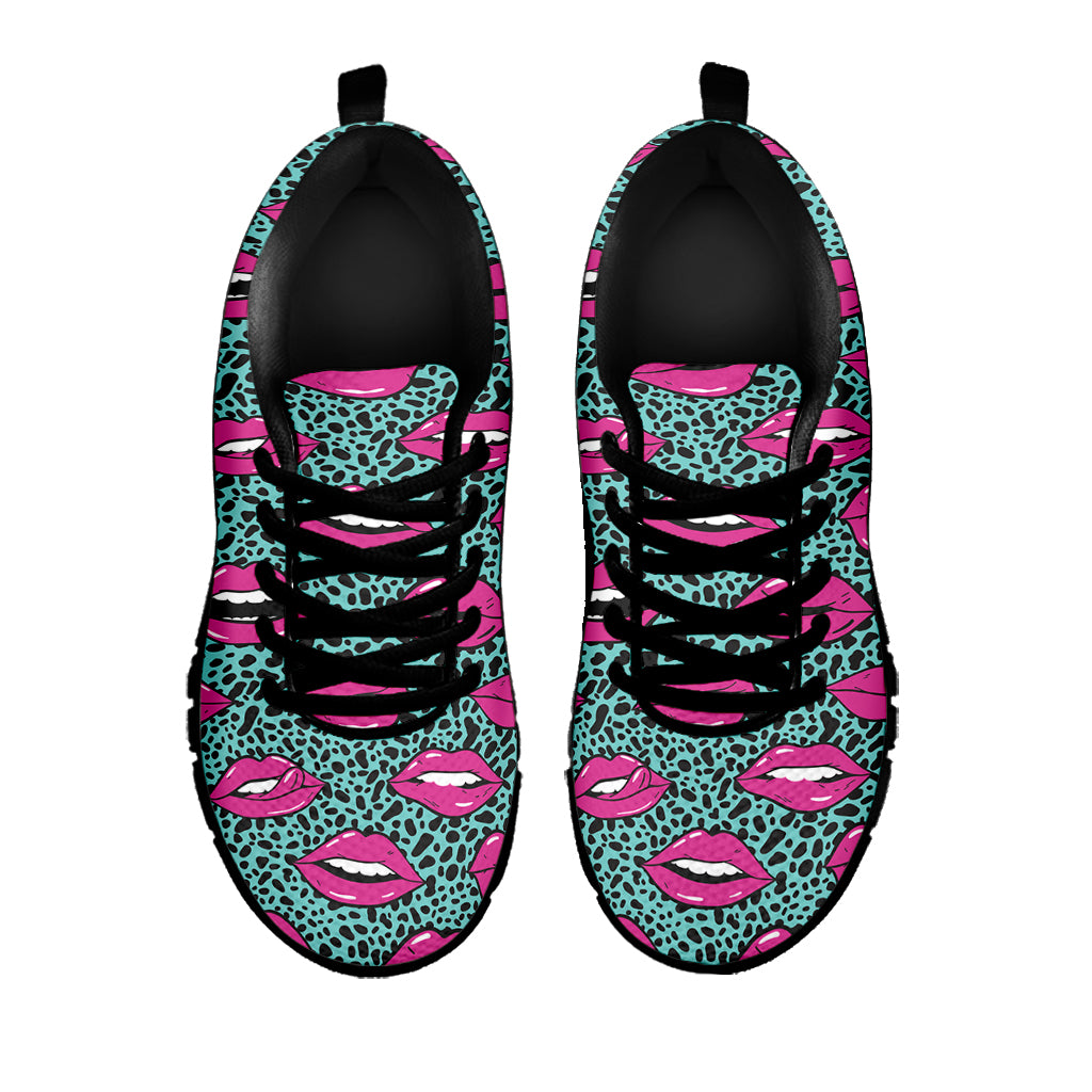 Purple Lips Pattern Print Black Sneakers