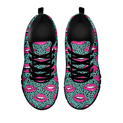 Purple Lips Pattern Print Black Sneakers