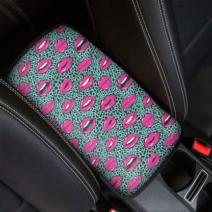 Purple Lips Pattern Print Car Center Console Cover