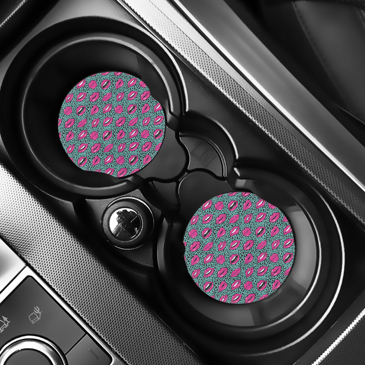 Purple Lips Pattern Print Car Coasters